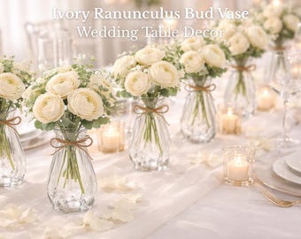 Centre de table de mariage renoncule blanc - composition florale dans un vase en verre - décoration de table de réception - lot de 1 3 6 12