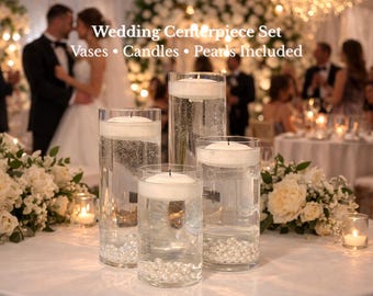 Extra Tall Clear Vases Set – Floating Candle Wedding Centerpieces with Pearls
