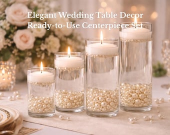 Floating Candle Table Centerpiece Set | Vase + Candles + Pearls Included | Romantic Wedding Table Decor