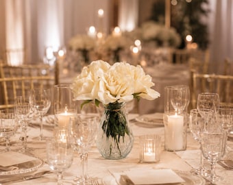 Centre de table rose ivoire, décoration de table de mariage, composition de fleurs artificielles dans un vase en verre, pièce maîtresse de la douche nuptiale, décoration de réception