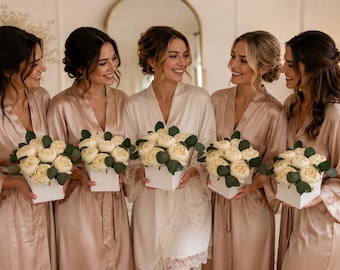 Coffret cadeau pour demande en mariage aux demoiselles d'honneur, composition florale de pivoines ivoire, cadeau de remerciement de mariage, cadeau pour demoiselle d'honneur, centre de table de fleurs artificielles