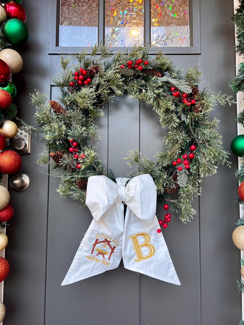 Holiday Wreath Sash, Nativity Wreath Sash, Monogram Wreath Sash
