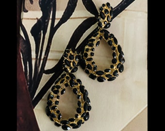 Vintage African Black Crystal Earrings