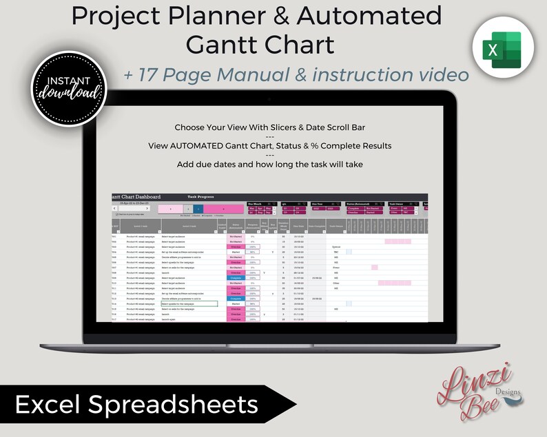 Automated Gantt Chart Excel Template: Project Timeline Dashboard - Etsy