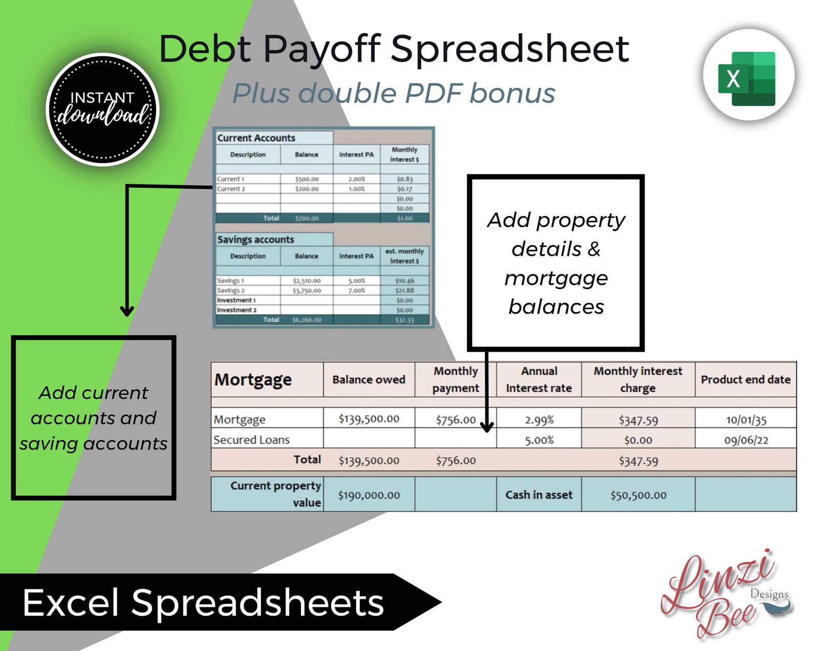 Debt Payoff Excel Spreadsheet, Payoff Calculator, Credit Card Payment