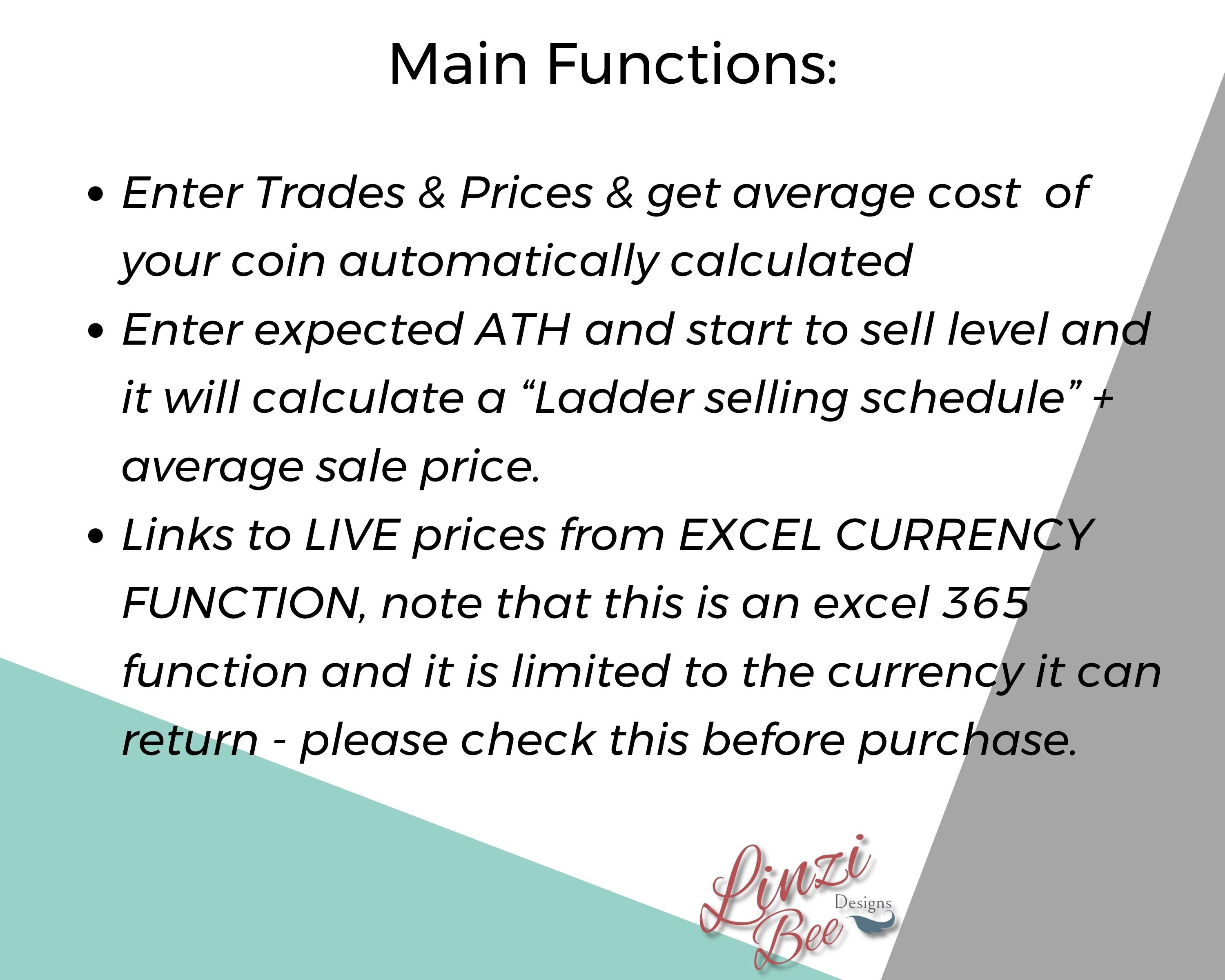 EXCEL 用暗号通貨出口プランナー、個々のコインのラダー販売スケジュール、ROI、ライブ価格 - Etsy 日本