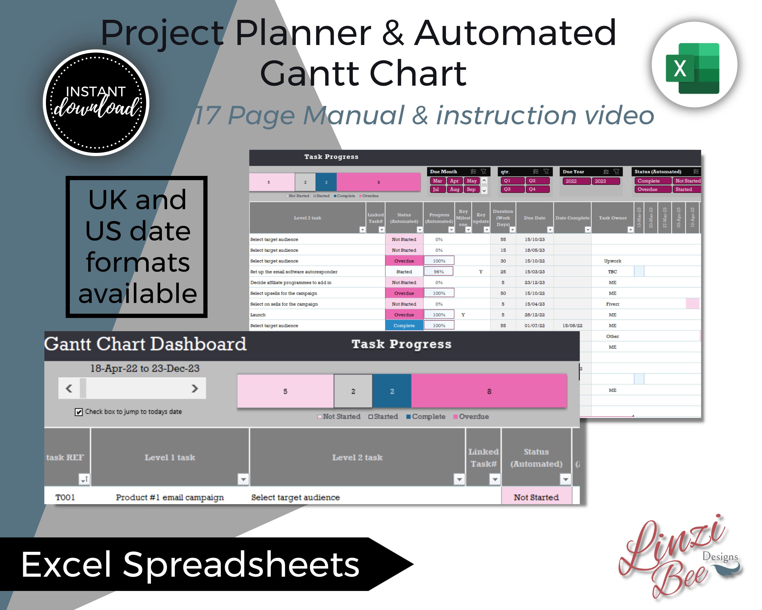 Automated Gantt Chart Excel Template: Project Timeline Dashboard - Etsy