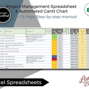 Project Management Planning Tool in Excel, Action Tracker with Gantt Chart Dashboard