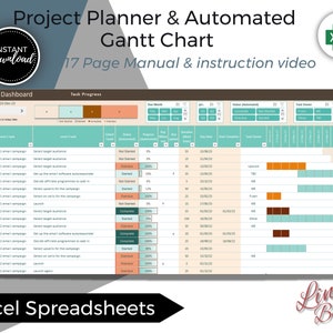 Project Planning Dashboard, Automated Gantt Chart, Project Tracker, Excel Template, Task Manager, Project Timeline Planner, PMO