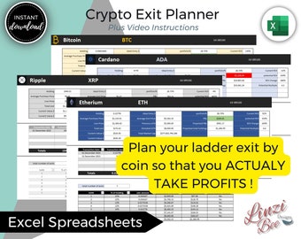 Crypto Exit Planner for EXCEL, Ladder Selling Schedule for Individual Coins, ROI, LIVE Prices