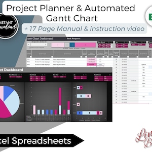 Project Planning Dashboard, Automated Gantt Chart, Project Tracker, Excel Template, Task Manager, Project Timeline Planner, PMO