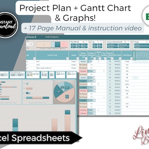 Project Management Gantt Chart, Project / Customer Tracker, Excel Dashboard, Timeline Planner, PMO, Task Progress Charts, Template Download.