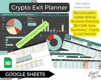 GOOGLE SHEETS Crypto Portfolio + Exit Planner, Selling Schedule, Total ROI, Projected Investment Returns + Charts by Category!