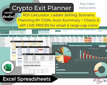 Crypto Portfolio & Exit Planner, Ladder Selling Schedule, Total ROI, LIVE Small Cap Prices, Projected Investment Returns+Charts by Category