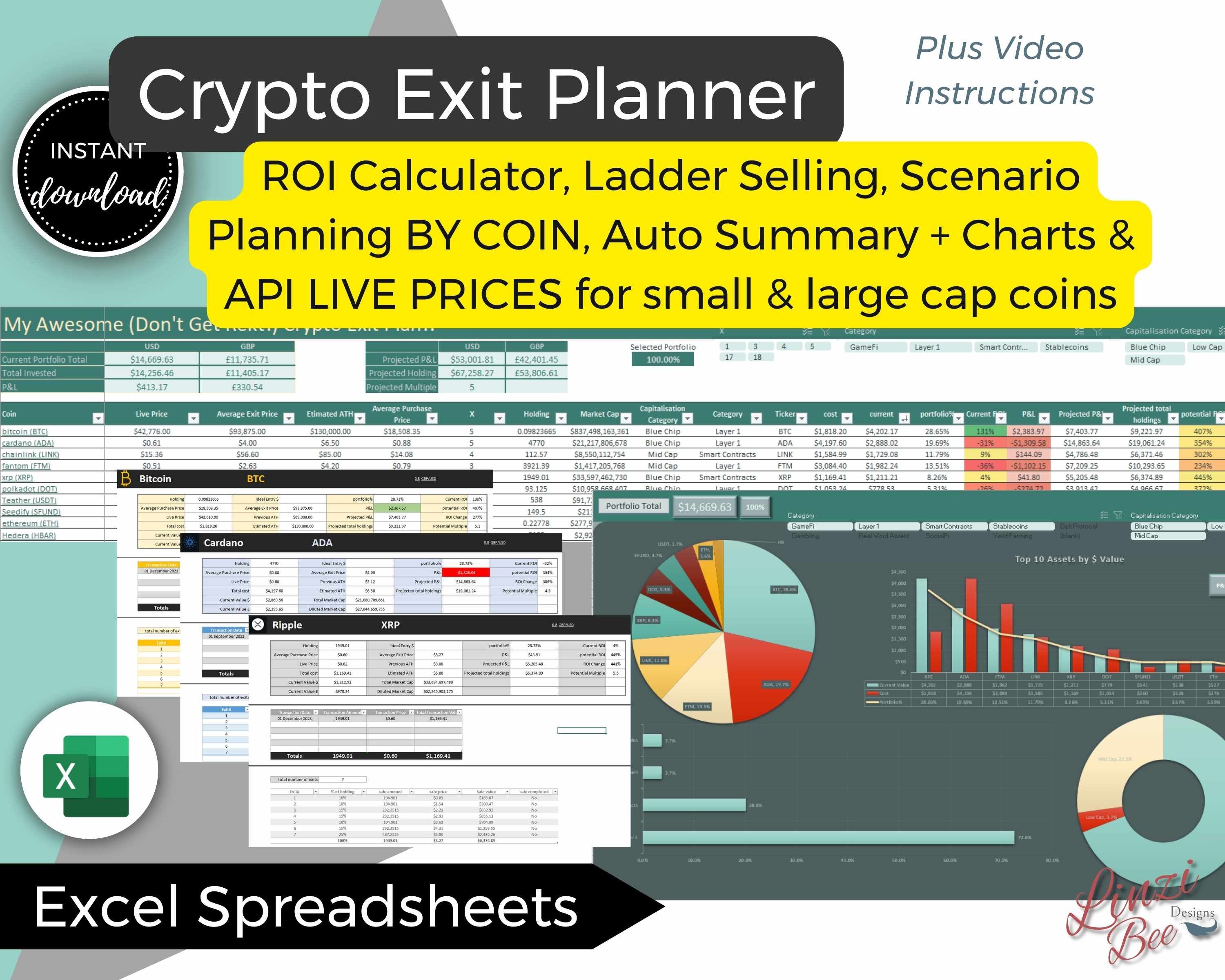 Crypto-exitplanner: ROI, ladderverkoop, smallcapprijzen (Excel-spreadsheet)  - Etsy Nederland