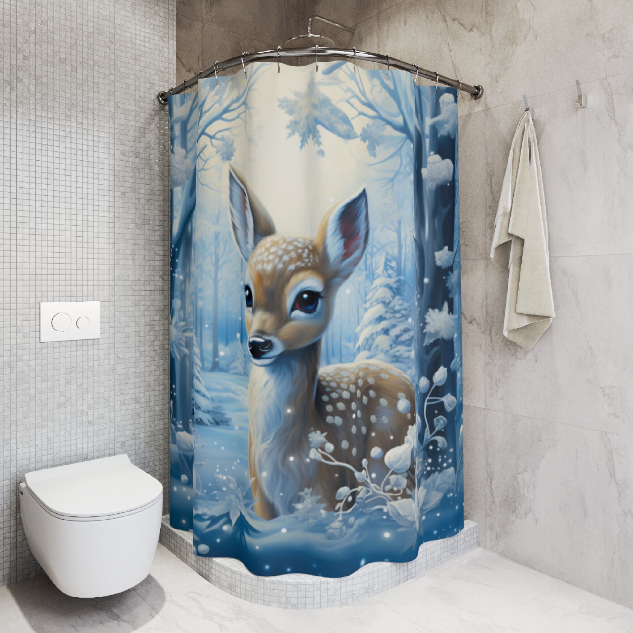 Deer Shower Curtain/winter Bathroom Decor/cute Bathroom Etsy