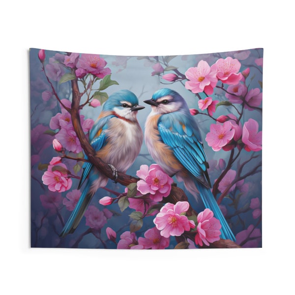 Birds Tapestry, Indoor Wall Tapestry, Floral Wall Art, Wall Hanging, Home Decor, Birthday Gift , Bird Lovers, Floral Decor, Pastels Tapestry