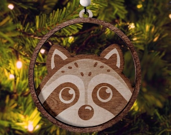 Wooden Raccoon Christmas Ornament - Cute Animal Car Charm