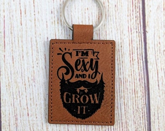 Bearded Man/Dad's with Beards - Engraved Vegan Leather Key Chains