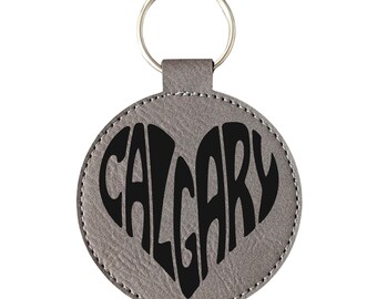Calgary Heart Keychain: Vegan Leather Souvenir, Made in Canada