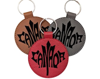 Maple Leaf Typography Keychain: Vegan Leather Canadian Pride Keyring
