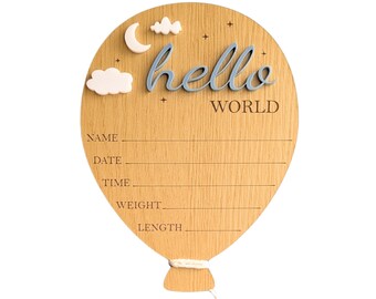 Baby Stats Announcement Sign (Balloon) - Photo Prop "Hello World"