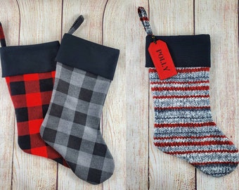 10" Pet Stocking - Buffalo Plaid Cat Christmas Stocking - Handmade Pet Stocking - Small Pet Sized Stocking