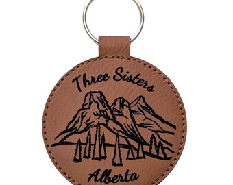 Three Sisters Alberta Mountain Range Keychain: Vegan Leather Souvenir, Made in Canada