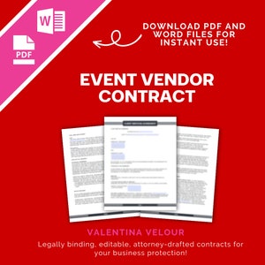 Event Vendor Agreement Contract Template - Contract - Instant Download - Customizable Agreement - PDF and Word - photographer, event planner
