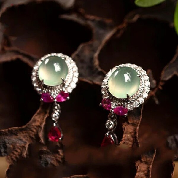 boucles d'oreille or plaqué avec pierre de jade et breloque nouvelle collection asie