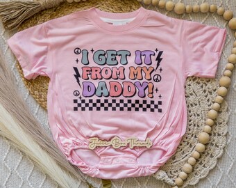 Body de burbuja extragrande "Lo heredo de mi papá", camiseta holgada personalizada para bebé, niño pequeño o niño, camiseta estampada, atuendo para el Día del Padre