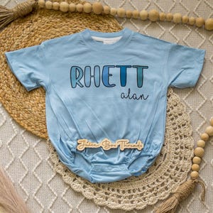 Blue Boy First and Middle Name Bubble Romper, CPSC Compliant, Boys Name Outfit, Baby Shower Gift, Oversized Personalized Baby Boy Romper