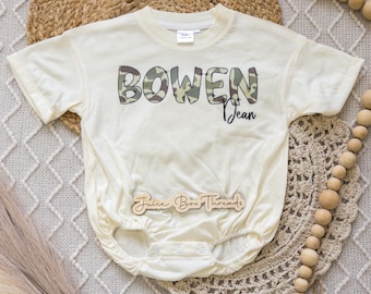 Body de burbuja con nombre de pato y camuflaje para niño, camiseta personalizada de pato y camuflaje, mono holgado de caza personalizado para niño, camiseta con nombre de camuflaje, compatible con CPSC