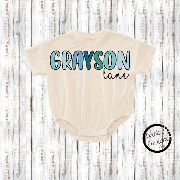 Oversized Personalized Blue Boy First and Middle Name Bubble Romper, Baby/Toddler/Kid Custom Baggy t-shirt Romper, Graphic Tee