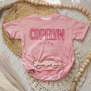 Summer Leopard Name Personalized Oversized Bubble Romper Bodysuit, Baby/Toddler/Kid Custom Baggy Romper, Pink Cheetah, CPSC Compliant immagine 15