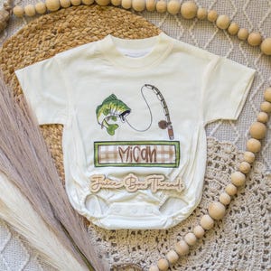 Fishing Nameplate Boy Bubble Romper Bodysuit, Oversized Personalized Baggy Romper, Farm Kids Name Shirt, Fishing Boys Tee, CPSC Compliant