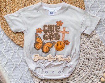 Child Of God Bubble Romper Bodysuit, Oversized Romper, Butterfly Christian Kid's Tee, Christian Baby Shower Gift, CPSC Compliant