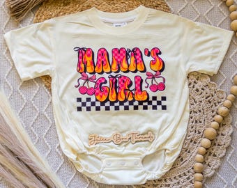 Mama’s Girl Flame Checkered Bubble Romper Bodysuit, Neon Mama's Girl Tee, Cherry Mama's Girl Shirt, Baby Shower Gift, CPSC Compliant