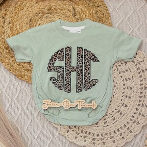 Leopard Monogram Bubble Romper Bodysuit, Oversized Personalized Cheetah Name Shirt, Girls Monogram Tee, Girls Name Romper, CPSC Compliant image 8