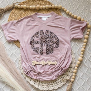 Leopard Monogram Bubble Romper Bodysuit, Oversized Personalized Cheetah Name Shirt, Girls Monogram Tee, Girls Name Romper, CPSC Compliant image 7