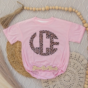 Leopard Monogram Bubble Romper Bodysuit, Oversized Personalized Cheetah Name Shirt, Girls Monogram Tee, Girls Name Romper, CPSC Compliant image 13
