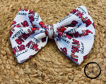 Personalized Pink Name Headwrap Bow, Custom Baby Headband, clip in, toddler/newborn/kid/infant headwrap, nylon bows, matching romper