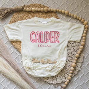 Summer Leopard Name Personalized Oversized Bubble Romper Bodysuit, Baby/Toddler/Kid Custom Baggy Romper, Pink Cheetah, CPSC Compliant immagine 13