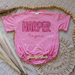 Summer Leopard Name Personalized Oversized Bubble Romper Bodysuit, Baby/Toddler/Kid Custom Baggy Romper, Pink Cheetah, CPSC Compliant immagine 8