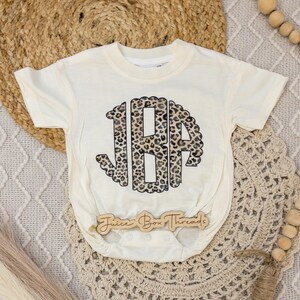 Leopard Monogram Bubble Romper Bodysuit, Oversized Personalized Cheetah Name Shirt, Girls Monogram Tee, Girls Name Romper, CPSC Compliant image 10