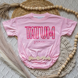 Summer Leopard Name Personalized Oversized Bubble Romper Bodysuit, Baby/Toddler/Kid Custom Baggy Romper, Pink Cheetah, CPSC Compliant immagine 12