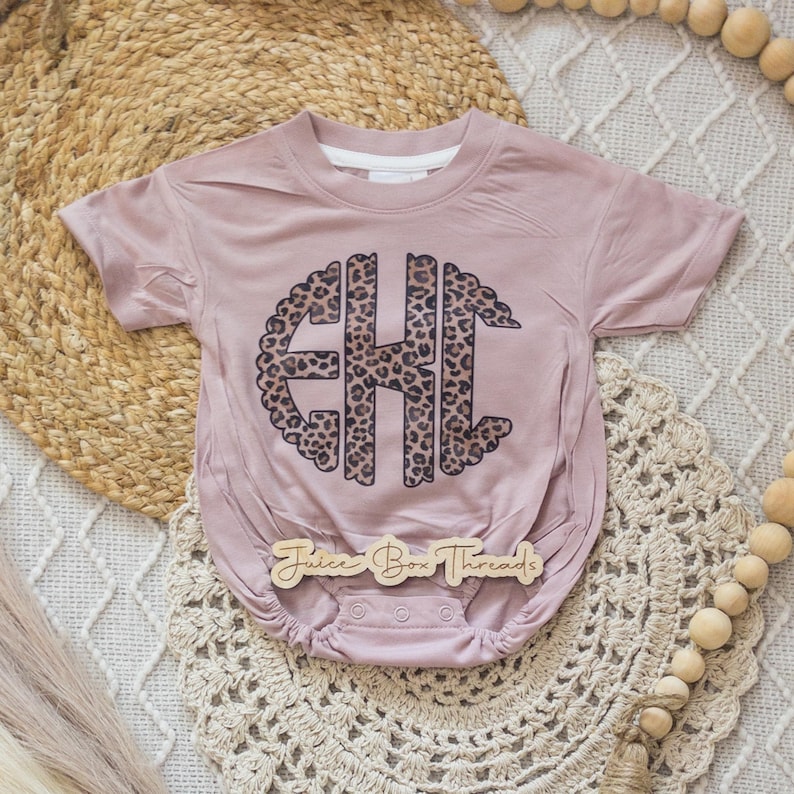Leopard Monogram Bubble Romper Bodysuit, Oversized Personalized Cheetah Name Shirt, Girls Monogram Tee, Girls Name Romper, CPSC Compliant image 14
