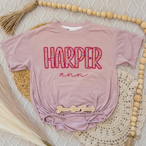 Summer Leopard Name Personalized Oversized Bubble Romper Bodysuit, Baby/Toddler/Kid Custom Baggy Romper, Pink Cheetah, CPSC Compliant immagine 14
