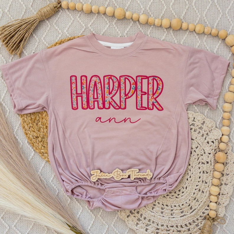 Summer Leopard Name Personalized Oversized Bubble Romper Bodysuit, Baby/Toddler/Kid Custom Baggy Romper, Pink Cheetah, CPSC Compliant immagine 14