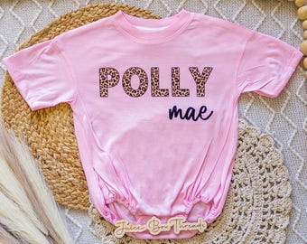 Leopard Print Name Bubble Romper Bodysuit, Baby/Toddler/Kid Custom Baggy Romper, Personalized Oversized Cheetah Romper, CPSC Compliant